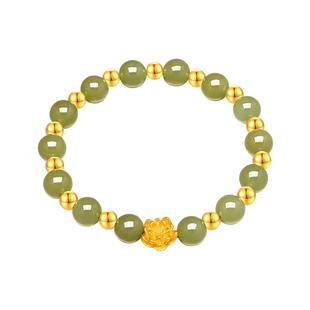 梦金园莲花和田玉银手链好事莲莲荷花DIY玉石手串国潮风送女友