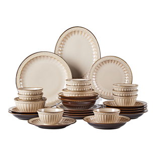 复古陶瓷碗创意饭碗平盘菜盘子欧式汤面碗新款釉下彩碗具小碗碗筷