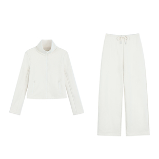 辰米范 慵懒outfit 美式休闲立领卫衣外套女加绒阔腿运动裤两件套