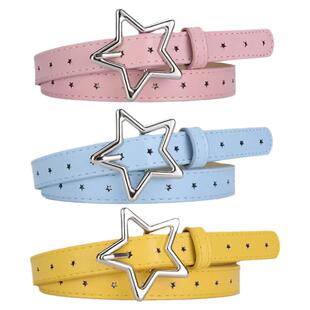 新款女士五角星腰带 百搭黄粉驼玫红糖果色连衣裙装饰牛仔裤皮带