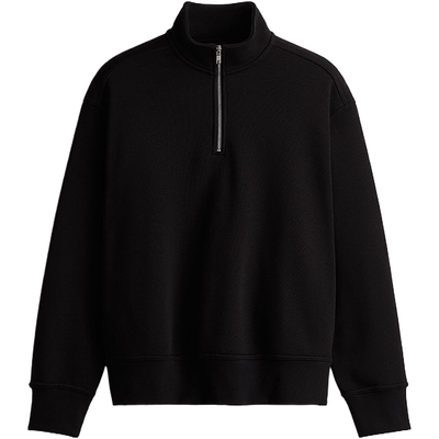 HM男装女装卫衣秋季加绒立领宽松美式慵懒重磅套头上衣1245648