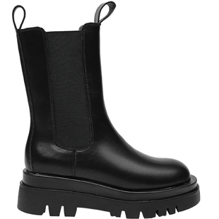 月芽儿真皮切尔西靴马丁靴女冬季新款英伦风烟筒靴中筒短靴子