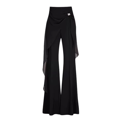 时髦辣妹黑色微喇叭长裤女春季