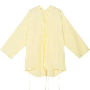 LESS春新中式改良围裹设计全棉V领大方休闲简约长袖衬衫2O3210380