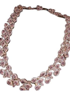 珠宝莫桑比克粉水滴宝石项链 璀璨瑰丽满镶水滴锆石手链 耳环套装