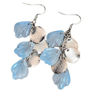 蓝色花瓣贝壳流苏耳环女款海边度假风耳钉超好看独特漂亮耳坠耳饰