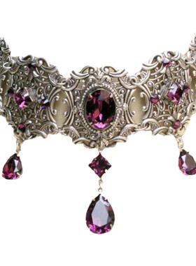 哥特华丽紫色水晶掐丝镀纯银项链