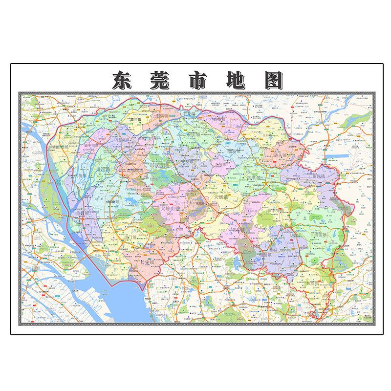 东莞市地图1.1米定制广东省行政区域颜色划分高清防水装饰画墙贴