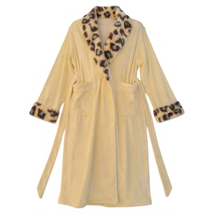 欧美秋冬轻奢个性睡袍豹纹浴袍海岛绒开衫系带加厚长袍女士家居服