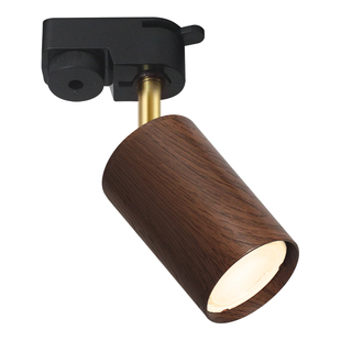 中古风胡桃木纹轨道灯法式复古风客厅背景墙无主灯明装免打孔射灯