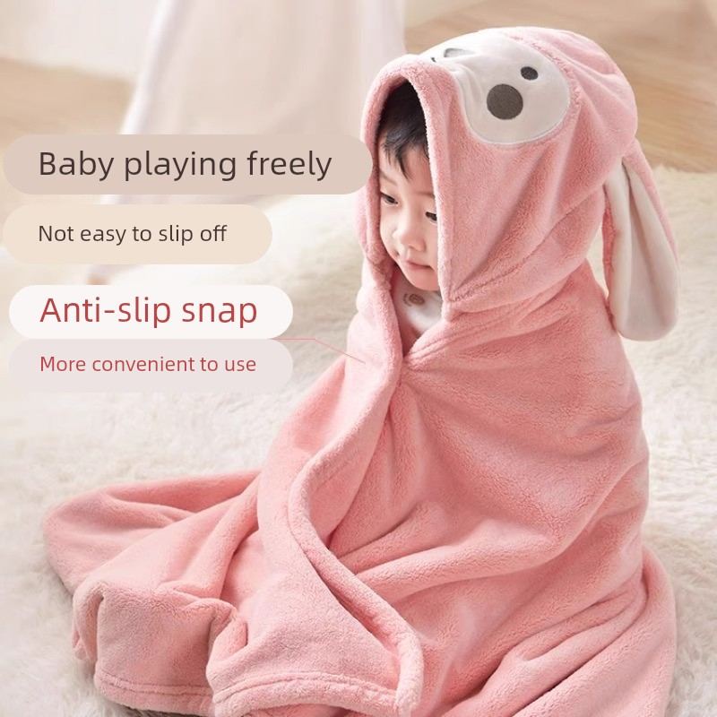 婴儿浴巾洗澡珊瑚绒婴儿披风斗篷儿童带帽比纯棉吸水巾四季可穿式