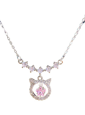 小众原创猫头星形钛钢锁骨链女