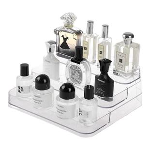 桌面香水置物架梳妆台化妆品收纳盒亚克力轻奢ins透明阶梯展示架