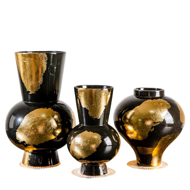 黑釉描金轻奢陶瓷花瓶花器装饰品