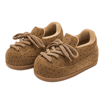 SMILEY笑脸波点棕色女面包圆头鞋