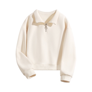 都市丽人短款卫衣女2026新款春加绒巨好看小个子半拉链翻领上衣X