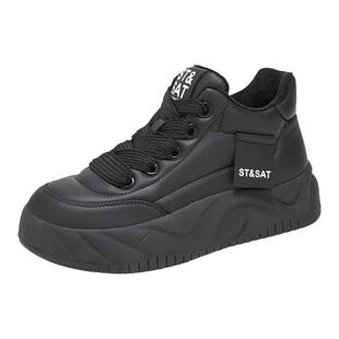 星期六软底运动休闲鞋女新款冬季加绒保暖板鞋女真皮厚底增高棉鞋