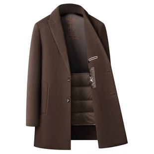 双面羊绒大衣男士中长款西装领羽绒服内胆可脱卸冬季保暖毛呢外套