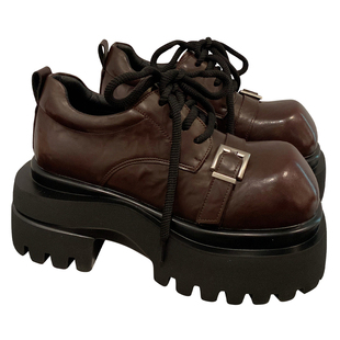 2026年新款英伦风厚底系带乐福鞋女金属扣圆头增高小个子休闲鞋