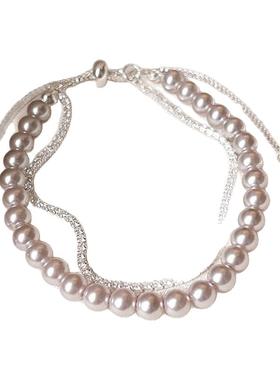 双层叠戴珍珠锆石手链轻奢小众