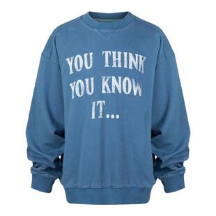 VLABMADE 水洗蓝高级感slogan斑驳印花复古做旧圆领美式短宽卫衣