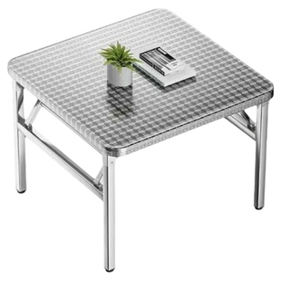 304不锈钢桌子家用吃饭餐桌可折叠加厚便携式圆桌商用简易摆摊桌