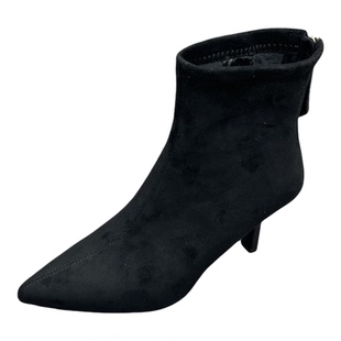 法式尖头短靴女2025冬季新款短筒细高跟瘦瘦靴后拉链加绒时装靴子