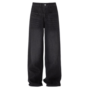 INKNOTS美式复古洗黑色廓形宽松直筒baggy牛仔裤男女阔腿休闲裤潮