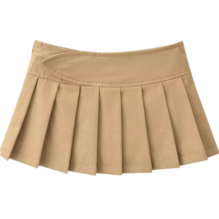 棉洋小众低腰重叠迷你短半裙复古学院风长腿腰封式百褶裙带安全裤