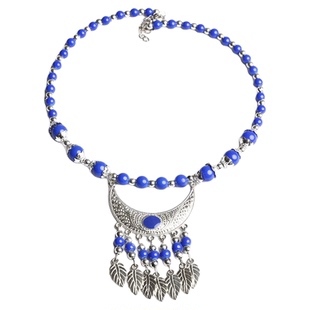 复古民族风项圈苗银彩珠吊坠头饰项圈毛衣链锁骨项圈藏族饰品项圈