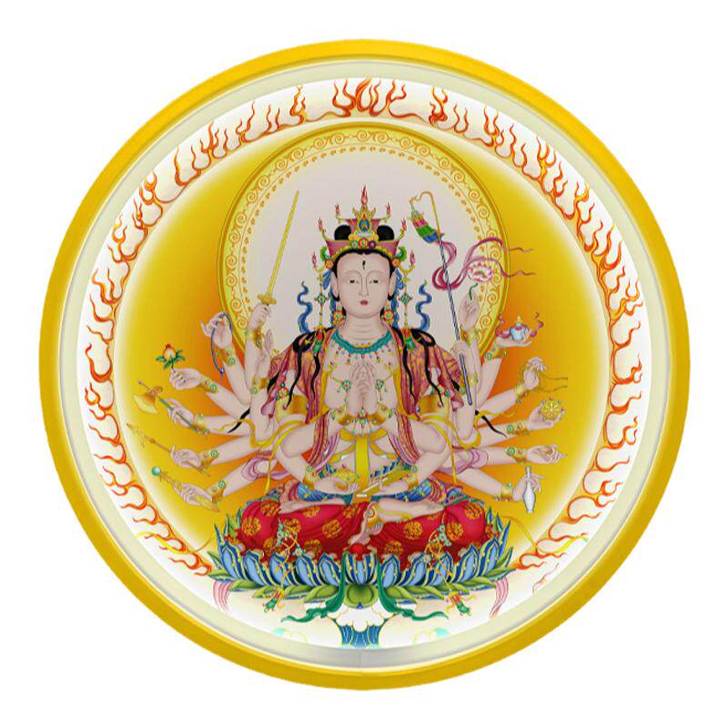 灯圈准提菩萨佛像画像佛陀画像准提佛母像发光环形圆形灯画灯饰画
