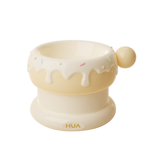 【央妈推荐】华仙宠甜甜圈双子星陶瓷猫碗高脚宠物碗双碗恒温加热