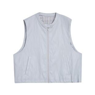 紫涵低饱和度蓝色清新短款马夹背心女2026春季小子短外套马甲外搭