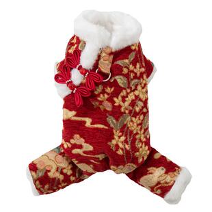 秋冬新年小狗四脚衣喜庆江山如画唐装棉衣约克夏雪纳瑞宠物加绒衣