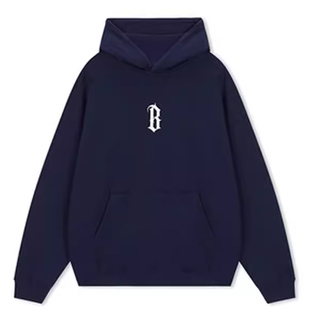 BONELESS基础B字胶浆印花加绒帽衫美式高街复古针织重磅连帽卫衣