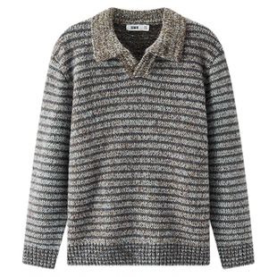 森马毛衫男冬季条纹POLO毛衣2025新款花纱复古提花情侣针织衫宽松