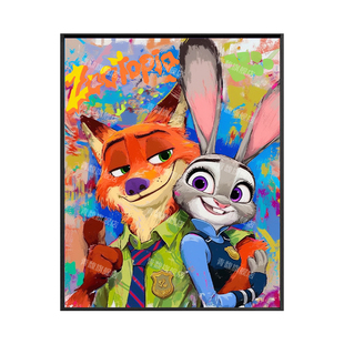 疯狂动物城 卡通手绘画画填色diy数字油画涂色填充装饰画尼克朱迪