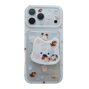 可爱卡通动物摇摇乐支架适用苹果17PRO手机壳iPhone16ProMax新款网红15pro女款小众18promax全包17防摔保护套
