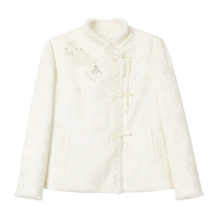 蓝语大码新中式缎面提花90白鸭绒羽绒服2025冬季新款保暖加厚外套