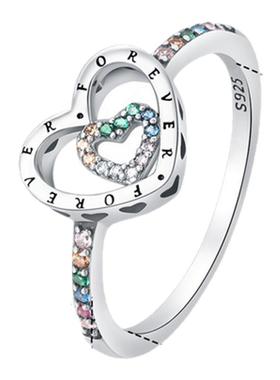 2024新品原创设计纯银s925爱心永恒双环彩色戒指无限与爱心系列