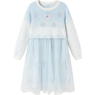 【迪士尼IP】巴拉巴拉女童连衣裙2025冬装新款针织女童公主网纱裙