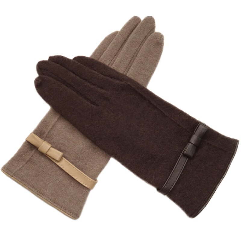 瑞迪卡欧手套女士秋冬季兔羊毛羊绒手套分指针织开车保暖触屏手套