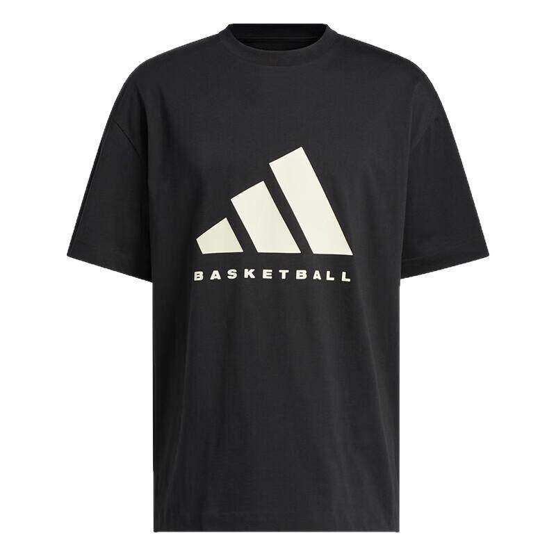阿迪达斯男装新款BASKETBALL篮球运动短袖透气休闲圆领T恤JX5575