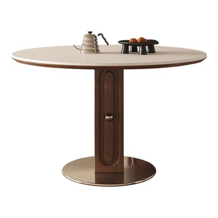 蓝色理想法式中古风实木岩板餐桌椅组合家用小户型托斯卡圆形饭桌