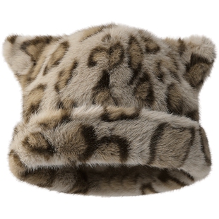 妖精的口袋毛绒绒豹纹可爱耳朵帽子女2026年冬季新款软萌保暖护耳