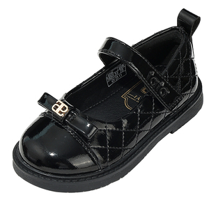 他她童鞋儿童时尚百搭黑皮鞋女童春季小香风公主鞋蝴蝶结软底单鞋