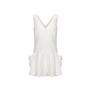 madeinnormal x LOOKNOW2025秋冬白色v领碎褶短款连衣裙女