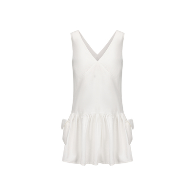 madeinnormal x LOOKNOW2025秋冬白色v领碎褶短款连衣裙女