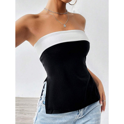 R 48047 Black white color block camisole 黑白撞色通勤抹胸