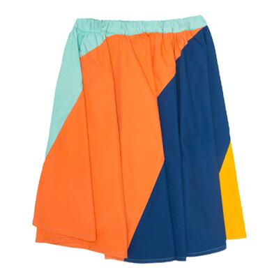 Motoreta拼接色复古a字大摆裙